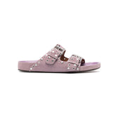 Buckled Studded Suede Flat Slippers Slides